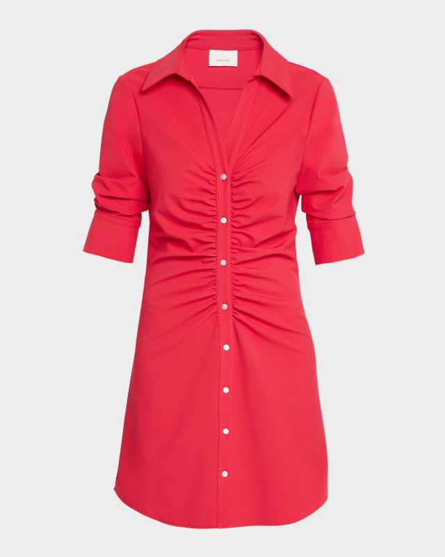Elina Ruched Button-Front Mini Dress